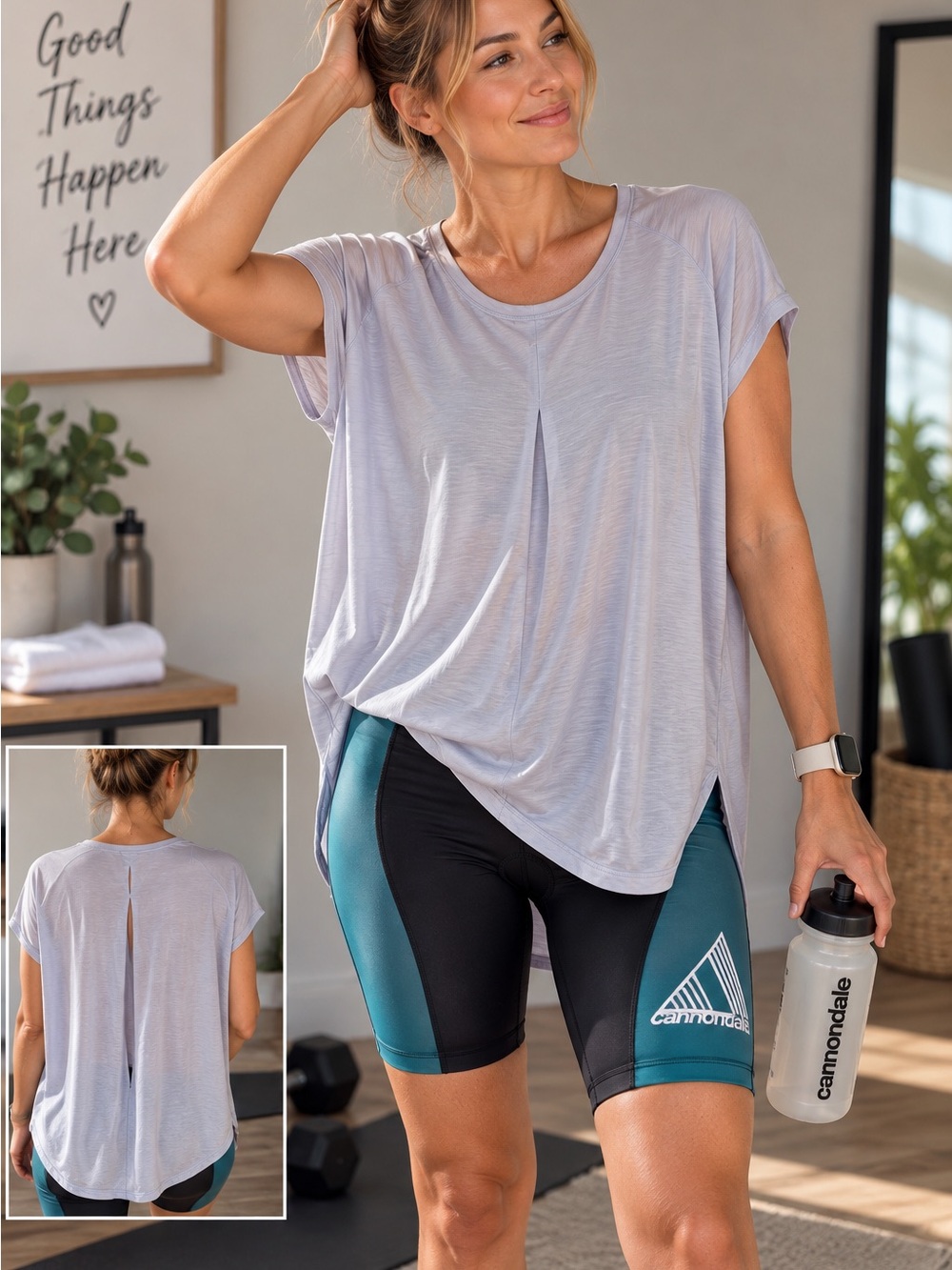 all in motion Light Gray Pleated Short Sleeve Performance Tee size extra large
